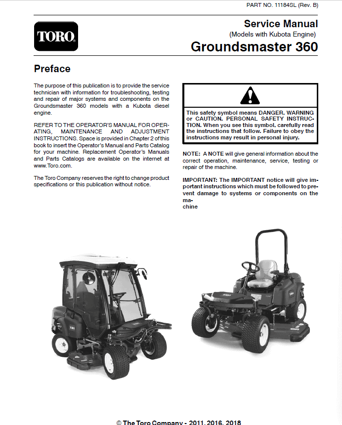 Toro Groundsmaster 360 (Kubota Engine) Service Repair Manual