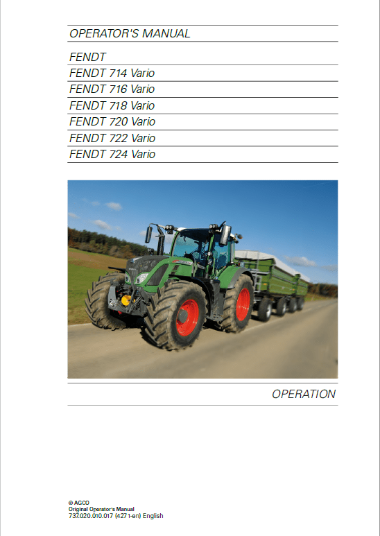 Fendt 714, 716, 718, 720, 722, 724 Vario Scr (3b) Tractors Workshop Repair Manual Workshop Guide