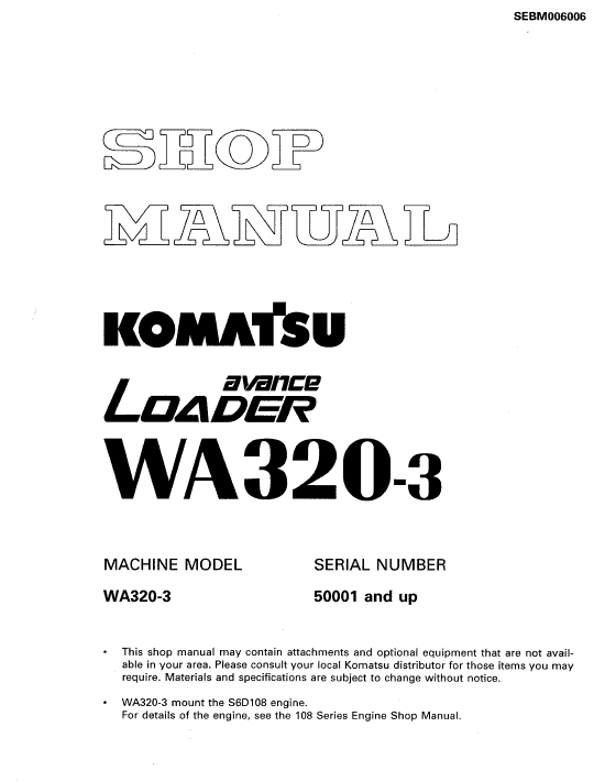 Komatsu WA320-3 Wheel Loader Service Manual Workshop Guide