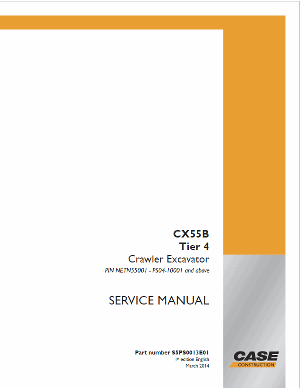 Case CX55B Mini Excavator Service Manual Workshop Guide