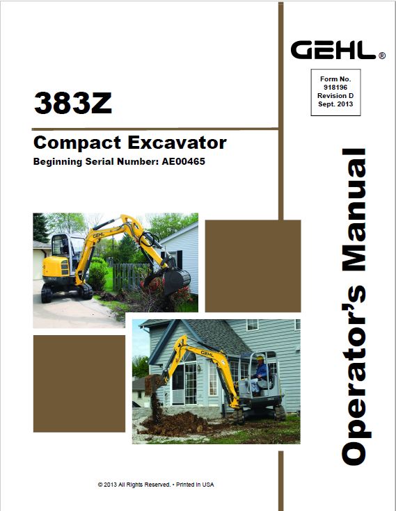 Gehl GE 383Z Excavator Repair Service Manual