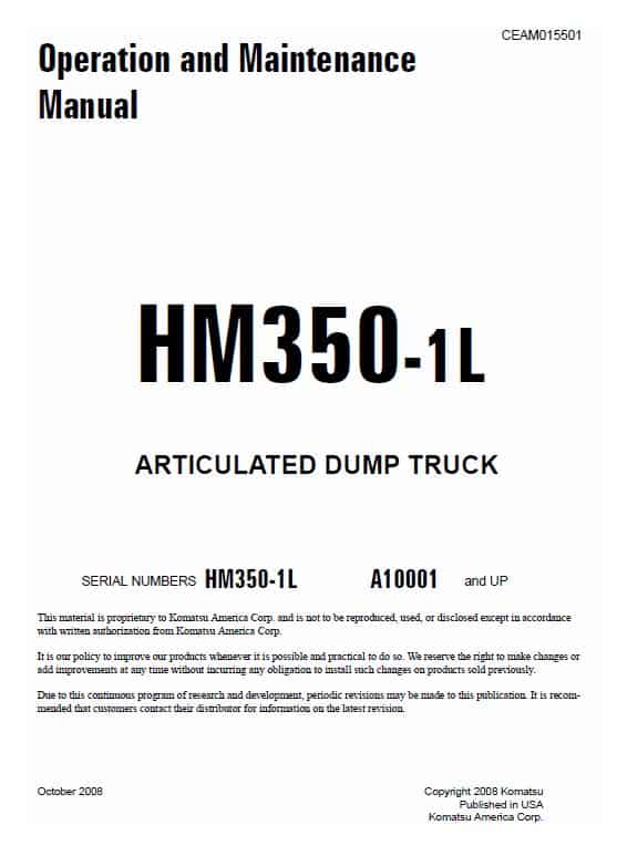 Komatsu HM350-1L Dump Truck Service Manual Workshop Guide