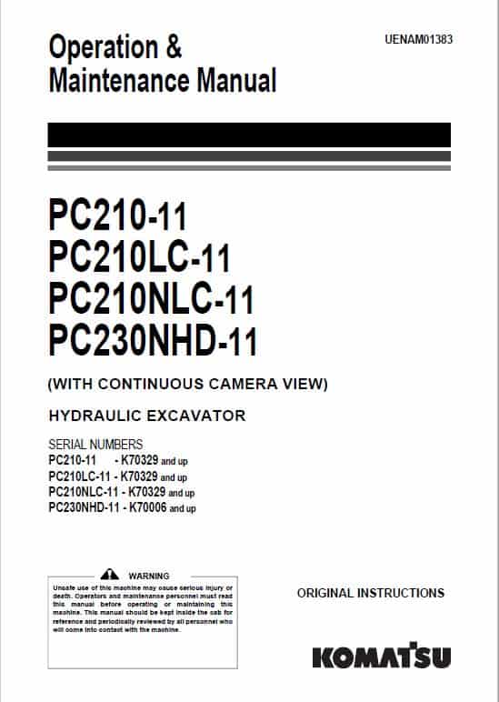 Komatsu PC210-11, PC210LC-11, PC210NLC-11, PC230NHD-11 Excavator Repair Manual Workshop Guide