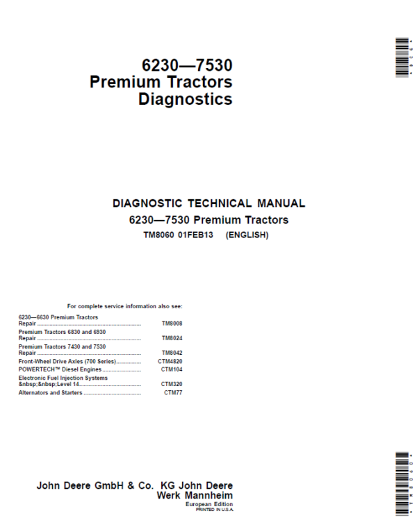 John Deere 6830, 6930 Premium Tractors (EU) Service Repair Manual Workshop Guide