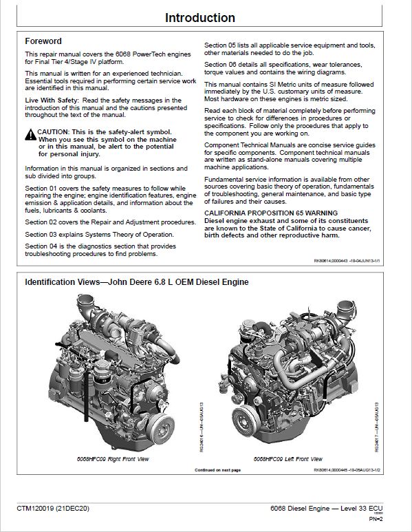 John Deere 6068 Diesel Engine Level 33 ECU Service Repair Manual (CTM120019) Workshop Guide