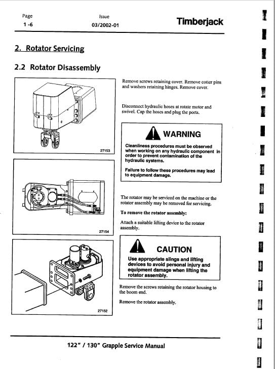 Timberjack 122, 130 Grapple Service Repair Manual Workshop Guide