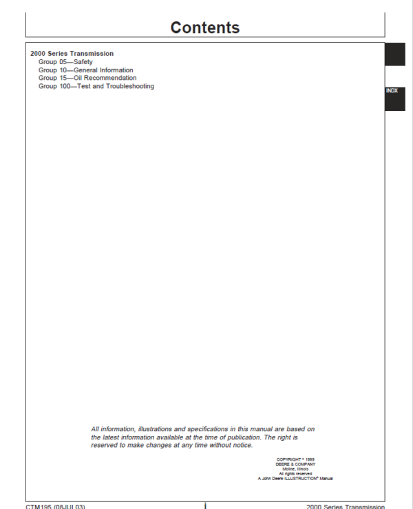 John Deere 2000 Series Transmission Repair Manual (CTM195) Workshop Guide