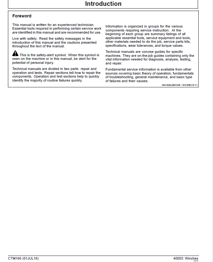 John Deere 4000S Winches Service Repair Manual (CTM166) Workshop Guide