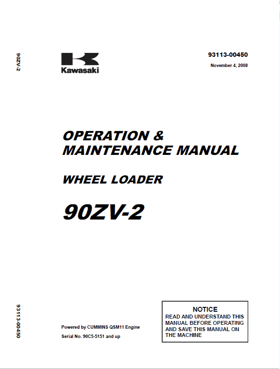Kawasaki 90ZV-2 Wheel Loader Service Manual