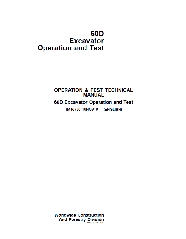 John Deere 60D Excavator Repair Technical Manual Workshop Guide