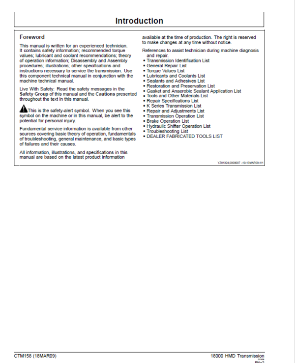John Deere 18000 Series HMD Transmission – Vertical Mount Repair Manual (CTM158) Workshop Guide