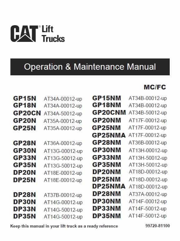 CAT GP15N, GP18N, GP20CN, GP20N Forklift Lift Truck Service Manual