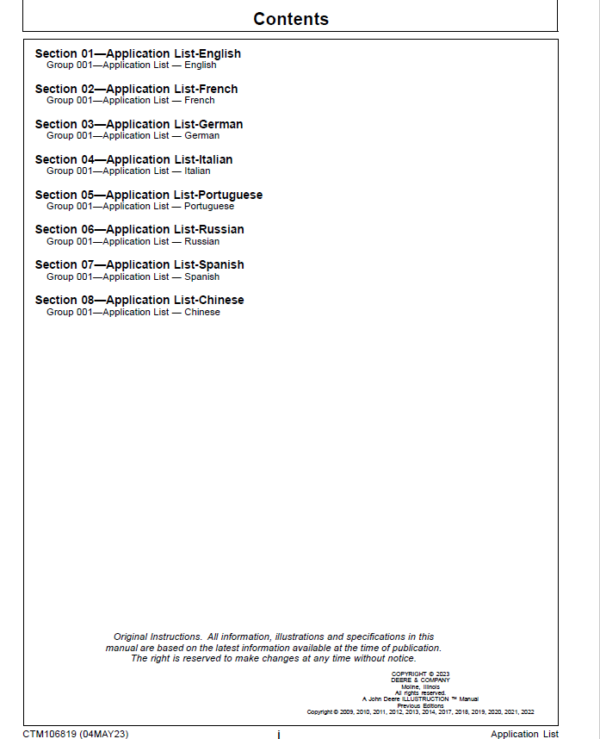 John Deere Application List Information about the Engine Manuals (CTM106819) Workshop Guide