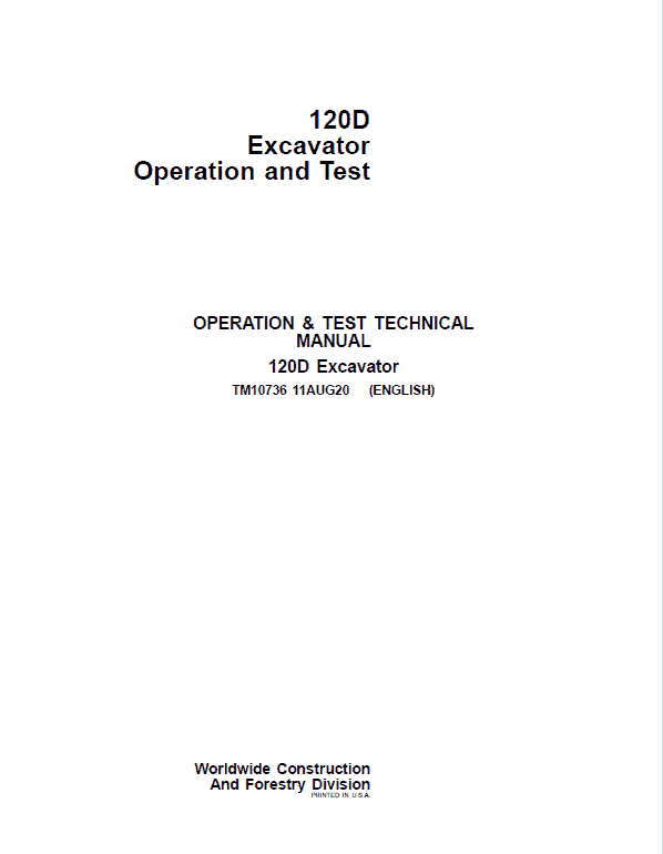 John Deere 120D Excavator Repair Technical Manual Workshop Guide