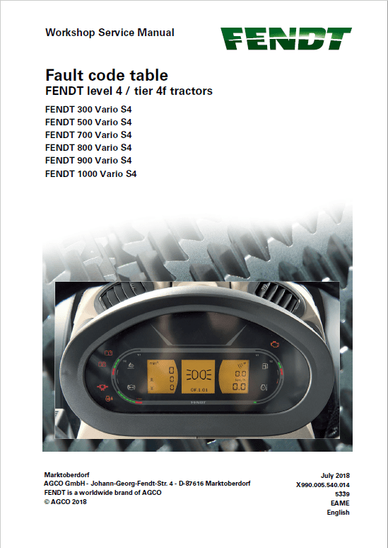 Fendt 1038, 1042, 1046, 1050 Vario S4 Tractors Workshop Repair Manual Workshop Guide