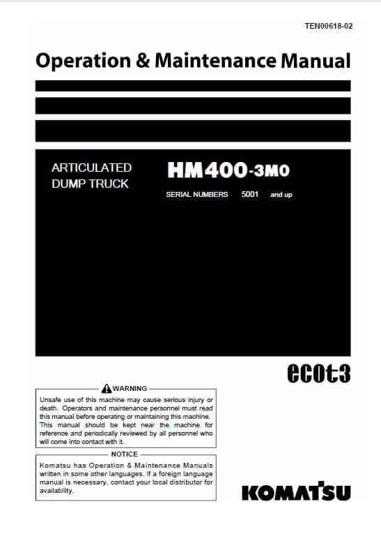 Komatsu HM400-3M0 Dump Truck Service Manual Workshop Guide