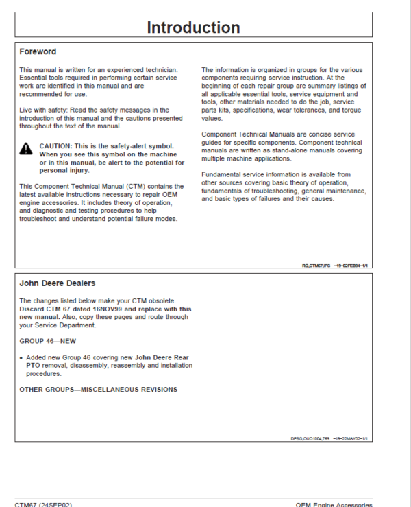 John Deere OEM Engine Accessories Service Repair Manual (CTM67) Workshop Guide