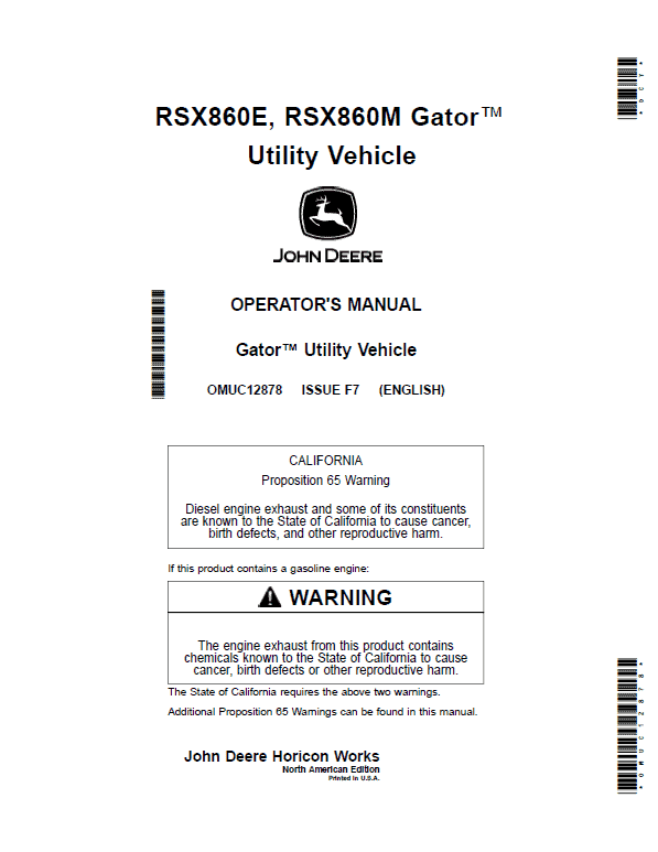 John Deere RSX860E, RSX860M Gator Recreational Vehicles Repair Manual (S.N after 010001-) Workshop Guide