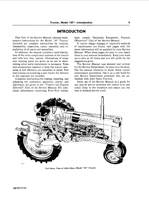 John Deere 50, 520, 530 (50 Series) Tractors Technical Manual Workshop Guide