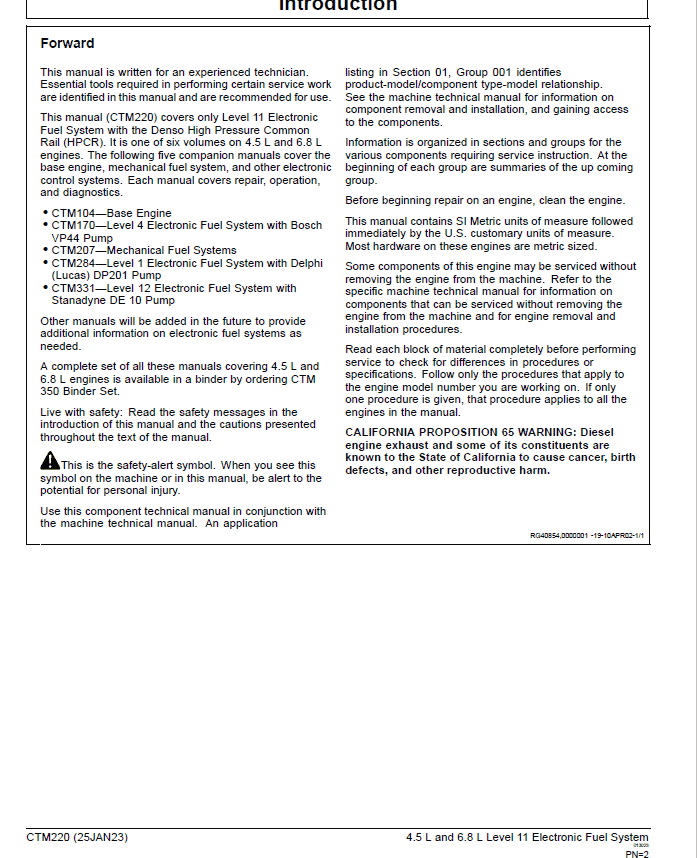 John Deere PowerTech 4.5L, 6.8L Diesel Engines Level 11 Electronic Fuel System – Denso HPCR Repair Manual Workshop Guide