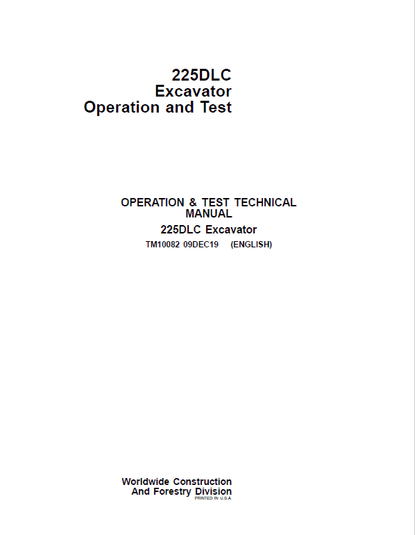 John Deere 225DLC Excavator Repair Technical Manual Workshop Guide
