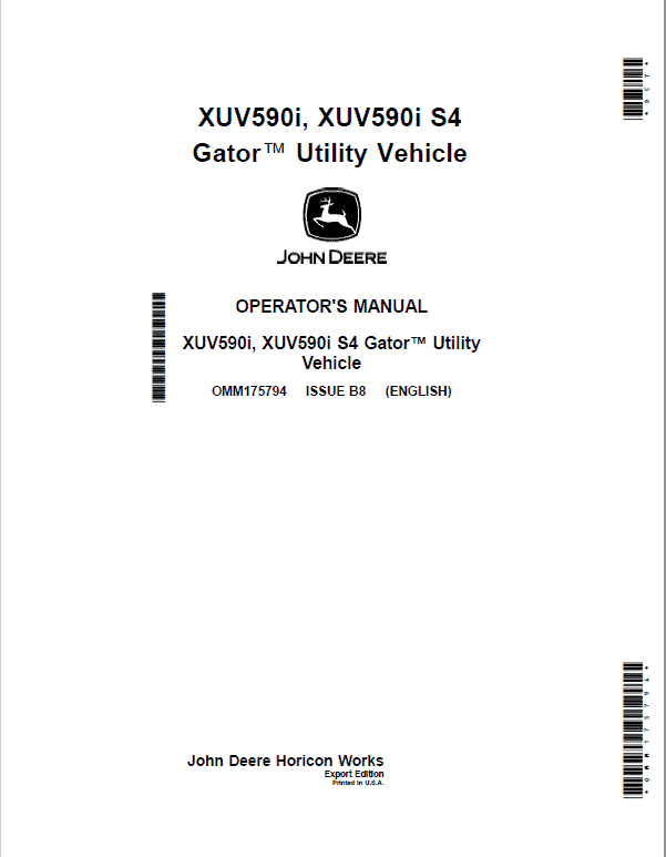 John Deere XUV590i, XUV590i S4 Gator Utility Vehicles Repair Technical Manual Workshop Guide