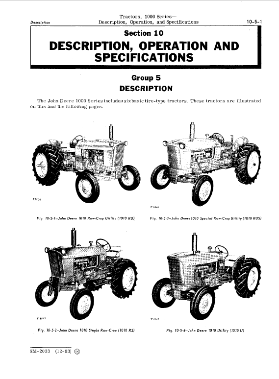 John Deere 1010 RS, 1010 RU, 1010 RUS, 1010 O, 1010 U, 1010 R Tractors Technical Manual (SM2033) Workshop Guide