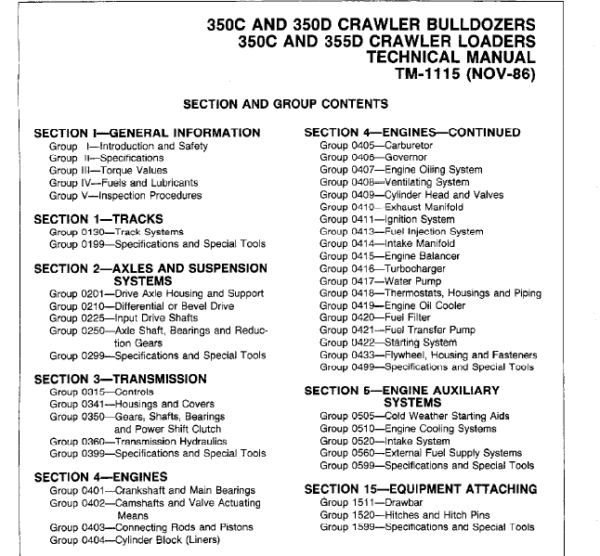 John Deere 350C, 350D, 355D Crawler Tractor Loaders Technical Manual (TM1115) Workshop Guide