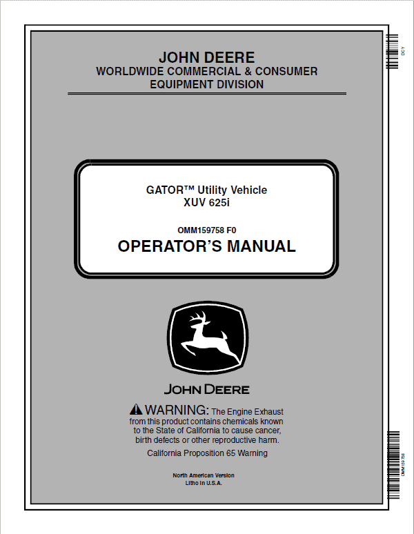 John Deere XUV625i Gator Utility Vehicle Repair Technical Manual Workshop Guide