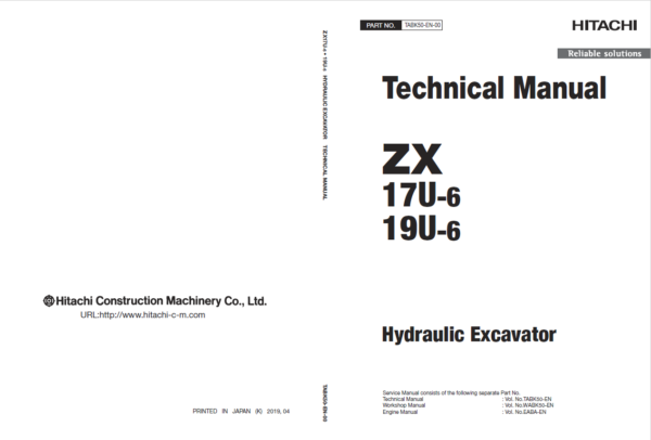 Hitachi ZX17U-6, ZX19U-6 Mini Excavator Service Repair Manual