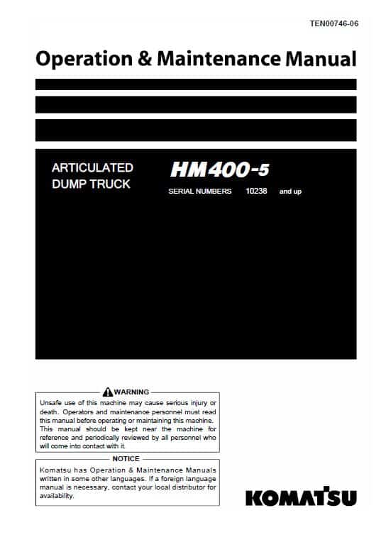 Komatsu HM400-5 Dump Truck Service Manual Workshop Guide