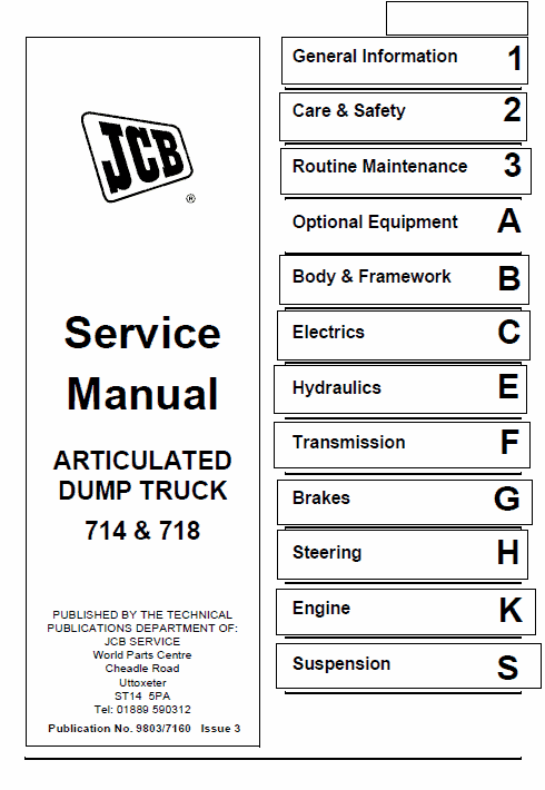 JCB 714, 718 Articulated Dump Truck Service Manual Workshop Guide
