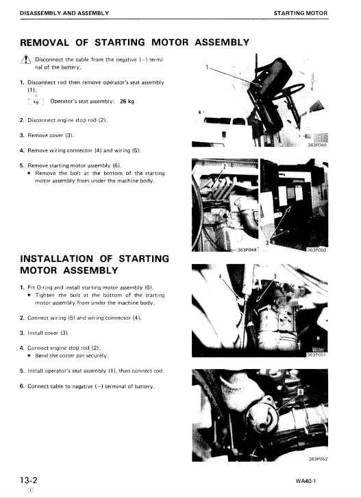 Komatsu WA40-1 Wheel Loader Service Manual Workshop Guide