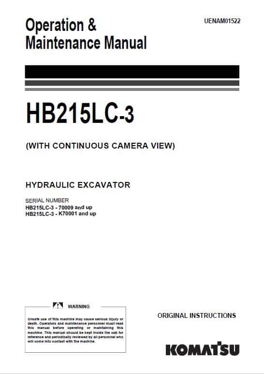 Komatsu HB215LC-3 Hybrid Excavator Repair Service Manual Workshop Guide