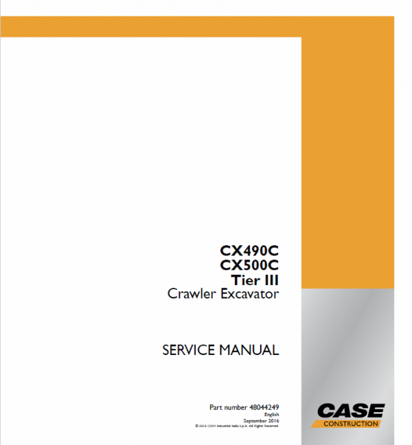Case CX500C Crawler Excavator Service Manual Workshop Guide