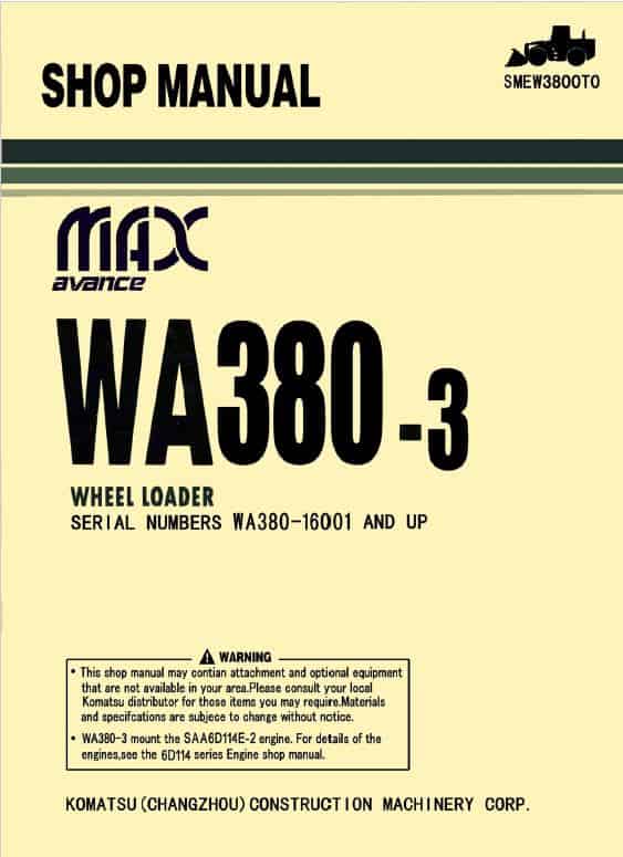 Komatsu WA380-3 Wheel Loader Service Manual Workshop Guide