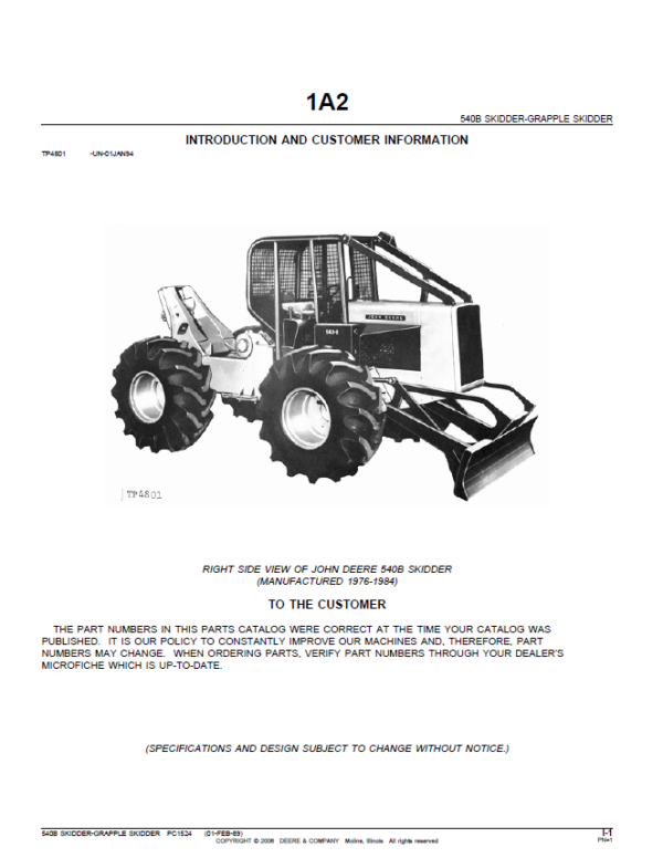 John Deere Skidder Parts Catalog Manual PC1524 Workshop Guide