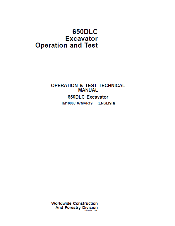 John Deere 650DLC Excavator Repair Technical Manual Workshop Guide