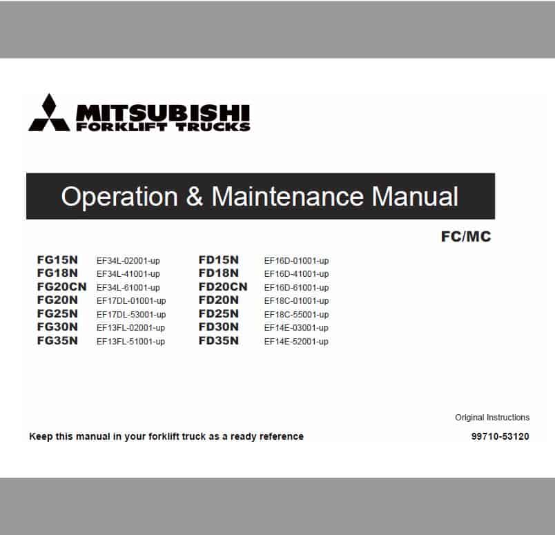 Mitsubishi FD15N, FD18N, FD20N, FD20CN Forklift Service Manual