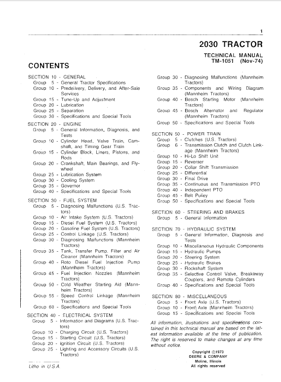 John Deere 2030 Utility Tractor Repair Technical Manual Workshop Guide