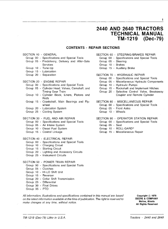 John Deere 2440, 2640 Tractors Repair Technical Manual (SN. after 341000 -) Workshop Guide