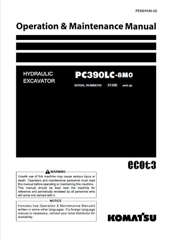 Komatsu PC390LC-8M0 Excavator Repair Service Manual Workshop Guide
