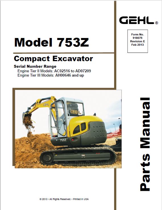 Gehl GE 753Z Excavator Repair Service Manual