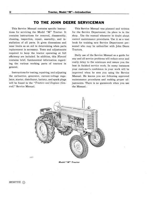 John Deere M Tractor Service Repair Manual Workshop Guide