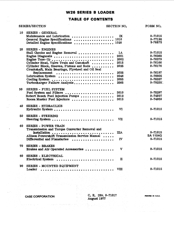 Case W26 Loader Service Manual Workshop Guide