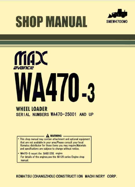 Komatsu WA470-3 Wheel Loader Service Manual Workshop Guide