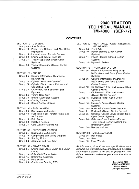 John Deere 2040 Tractor Repair Technical Manual (SN. 010001-349999) Workshop Guide