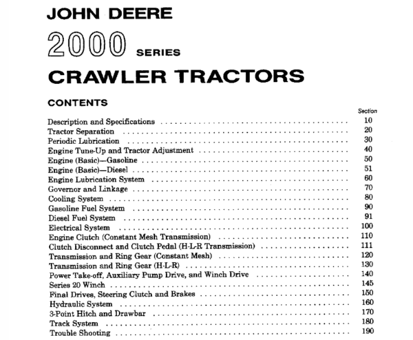John Deere 2000 Series Crawler Tractors Technical Manual (SM2037) Workshop Guide