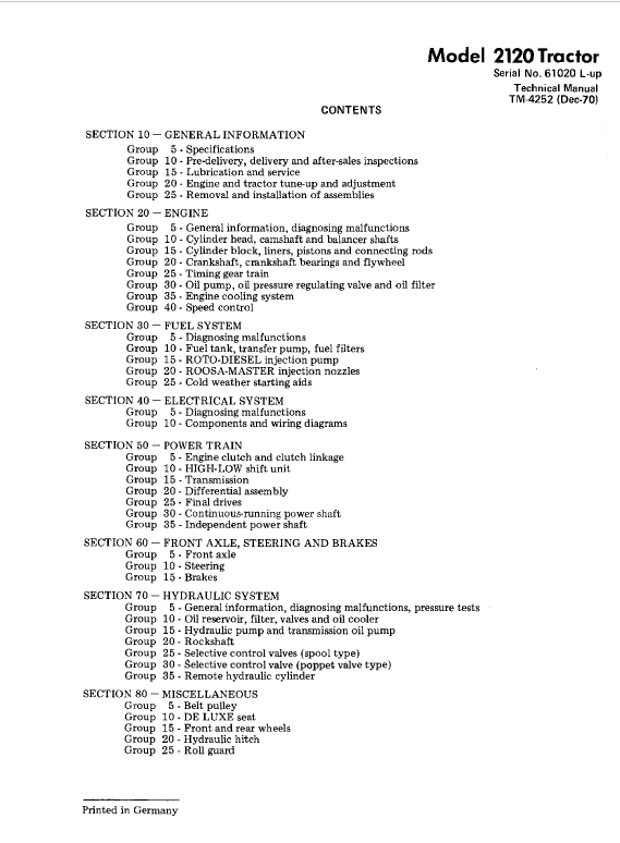 John Deere 2020, 2120 Tractor Repair Technical Manual (Serial 61020L – Up) Workshop Guide