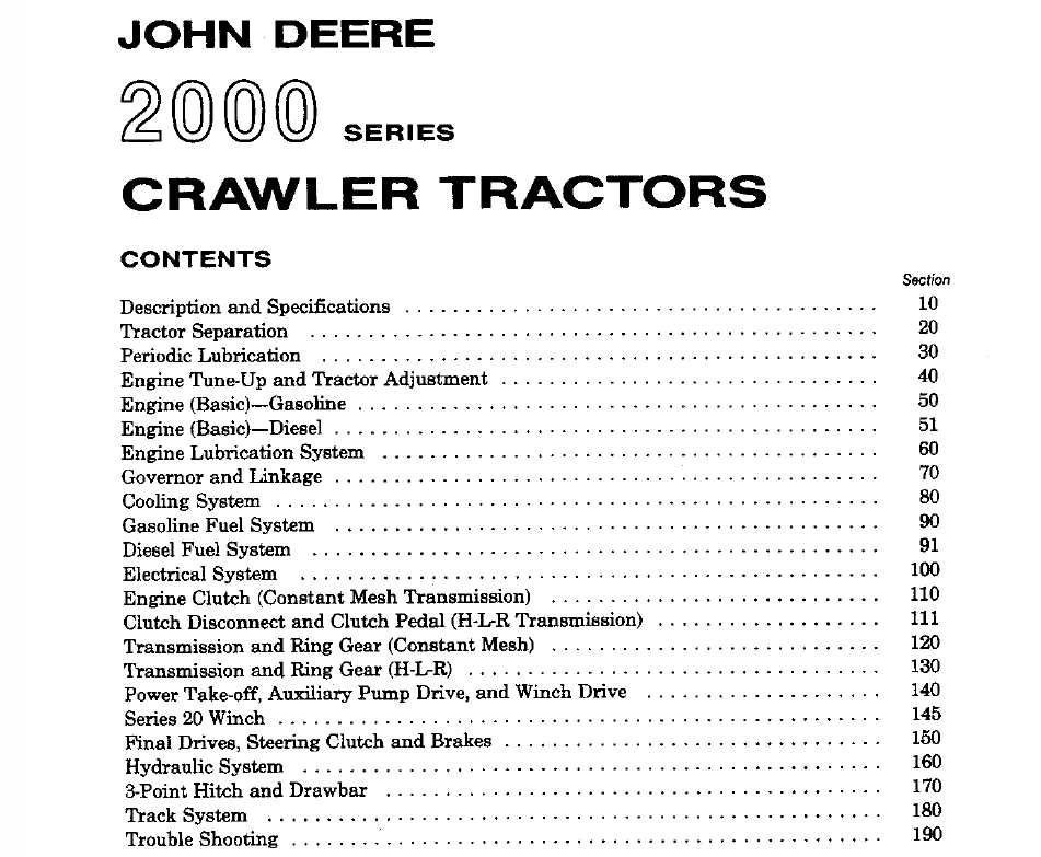 John Deere 2000 Series Crawler Tractors Technical Manual (SM2037) Workshop Guide